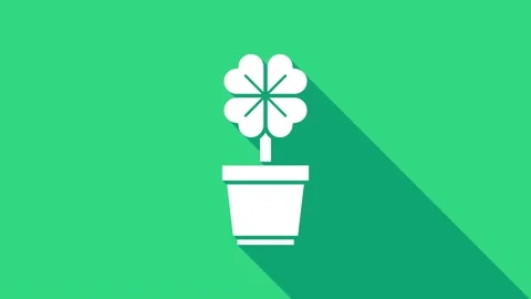 White Four leaf clover in pot icon isolated on green background. Happy Saint Stock Footage 146952083