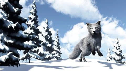 White fox - 3D render Stock Illustration
