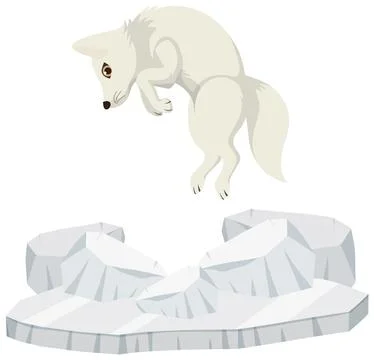 White Fox Jumping on Ice Floe: Global Warming Impact 스톡 일러스트