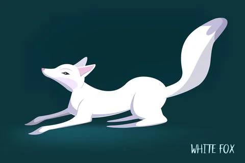 White fox, snow fox playing in a cute pose, a separate vector element for the Illustrazione stock