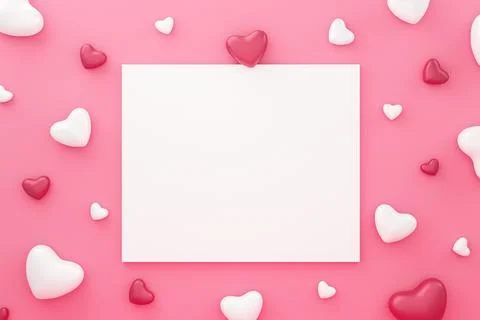 White frame and hearts pattern on pink background with Happy valentine day... 스톡 일러스트