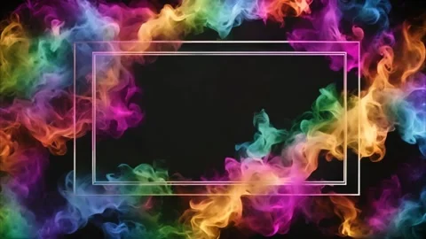A white frame on a black background surrounding colorful, slowly moving smoke Stock Footage 273954691