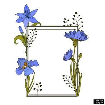 White frame with blue flowers Stockillustratie