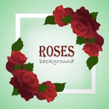 White frame with branches of roses on the corners Stock Illustration