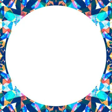 White Frame with Circular Multicolor Collage Pattern Borders White backgro... Stock Photos
