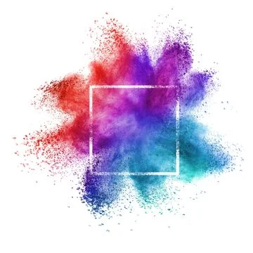 White frame with creative powder splash on a white background. Stockfoto's
