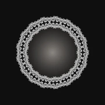 White frame with lace ornament in circle on black background. Art deco. Luxury Stock Illustration