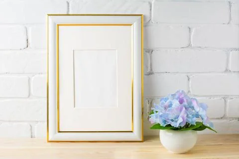 White frame mockup with blue hydrangea White frame mockup with blue hydran... Stock Photos