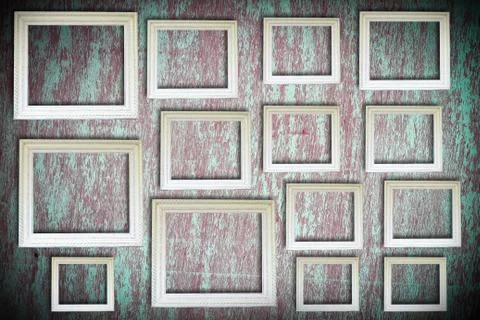 White frame on old wall Stock Photos