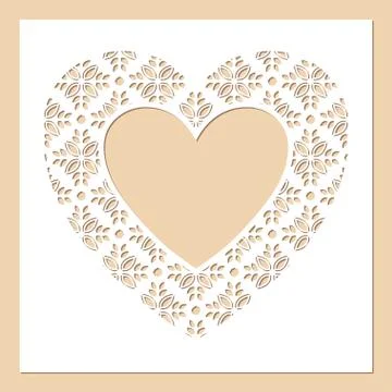 White frame with openwork heart. Laser cutting template. Stock Illustration