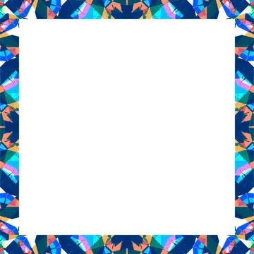 White Frame with Sharp Geometric Multicolor Collage Pattern Borders Modern... Stock Photos