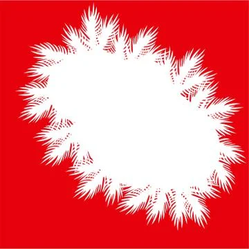 The white frame of the spruce branches arranged in a circle on a red background Stock Illustration