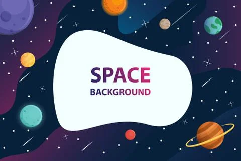 White frame text with planet  in space galaxy background,vector Stock Illustration