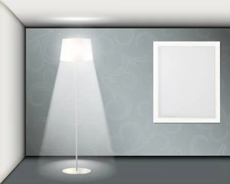 White frame on the wall. a room with a floor lamp. vector interior background Stock Illustration