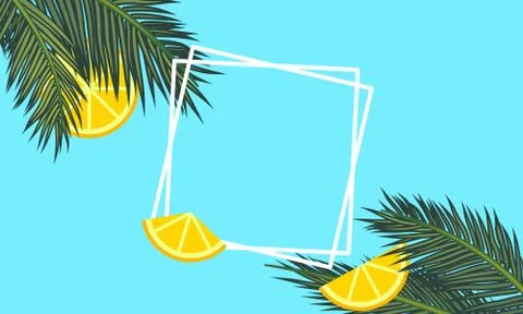 White frames and palm branches with lemons Stock Illustration