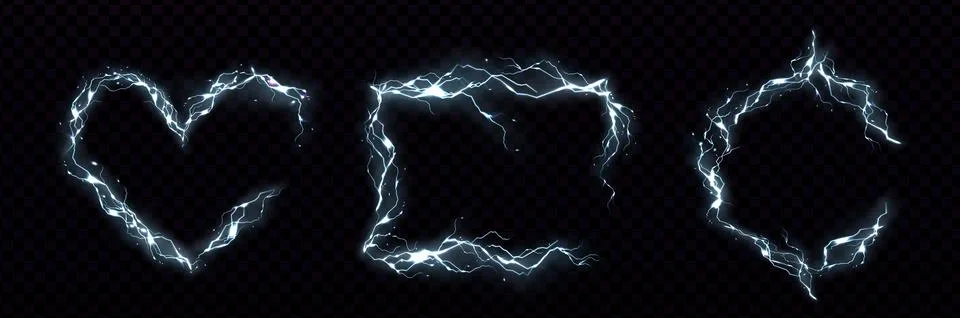 White frames made of glowing neon lightning. Stock Illustration