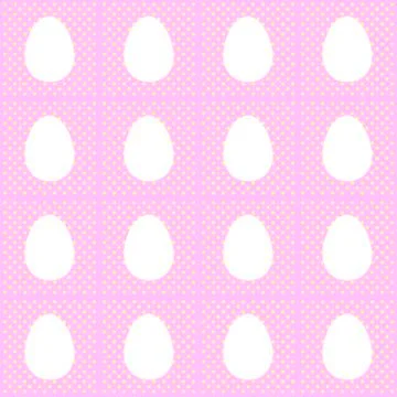 White frames shape of Easter eggs on seamless pattern, polca dot background. Stock Illustration