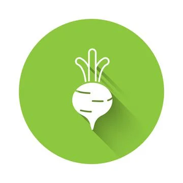 White Fresh beet with leaf icon isolated with long shadow. Natural Root Stock Illustration