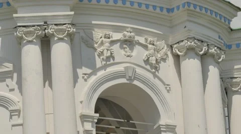 White Fretwork Arch Columns Capitals Poltava Exterior of Seven-Domed Cathedral 動画素材 64104408