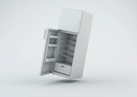 White Fridge Open and Empty on a studio background. 3D render. 스톡 일러스트