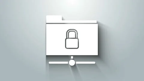 White FTP folder and lock icon isolated on grey background. Concept of software Stock Footage 145671067