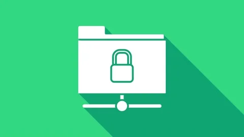 White FTP folder and lock icon isolated on green background. Concept of software Stock Footage 146948835