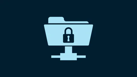 White FTP folder and lock icon isolated on blue background. Concept of software Stock Footage 230013554