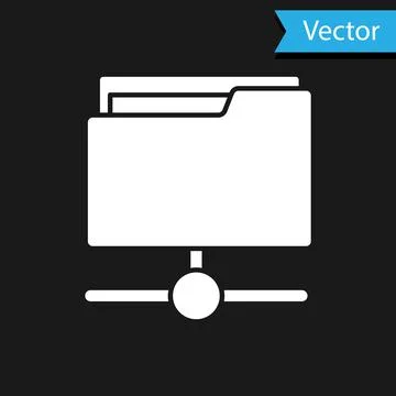 White FTP folder icon isolated on black background. Software update, transfer Stock Illustration