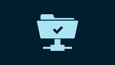 White FTP operation successful icon isolated on blue background. Software update Vídeos de archivo 230010486