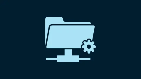 White FTP settings folder icon isolated on blue background. Software update Stock Footage 230009382