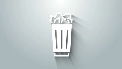 White Full trash can icon isolated on grey background. Garbage bin sign. Recycle Stock Footage 145994744