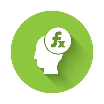 White Function mathematical symbol icon isolated with long shadow. Green circle Stock Illustration