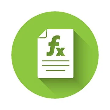 White Function mathematical symbol icon isolated with long shadow. Green circle Stock Illustration