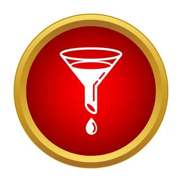 White funnel filtering liquid drop red background Stock Illustration