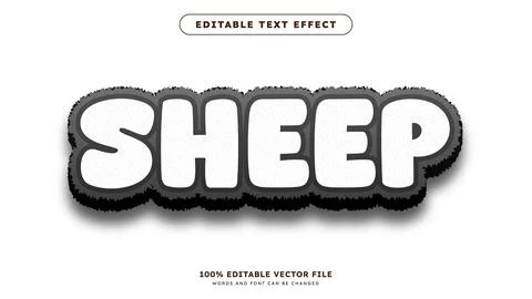 White Fur Sheep Vector Editable Text Effect Template Stockillustratie