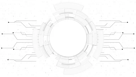White futuristic circuit ring background clean circular tech elements, fine Stock Footage 333980430