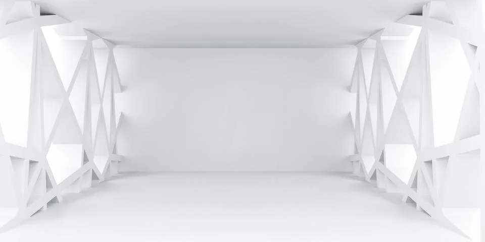 White futuristic empty blank studio building interior 3d render illustration Stock Illustration