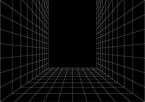 White Futuristic Grid Structure Of Empty Room With White Far Wall Stock Illustration