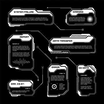 White futuristic HUD, UI elements. Sci-fi user interface text boxes, callouts 库存插图