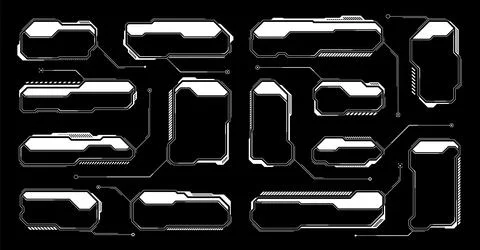 White futuristic HUD, UI elements. Sci-fi user interface text boxes, callouts Stockillustratie