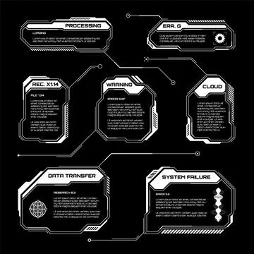 White futuristic HUD, UI elements. Sci-fi user interface text boxes, callouts 스톡 일러스트