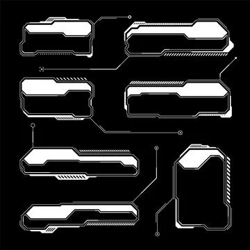 White futuristic HUD, UI elements. Sci-fi user interface text boxes, callouts Stock Illustration