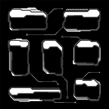 White futuristic HUD, UI elements. Sci-fi user interface text boxes, callouts Stock Illustration