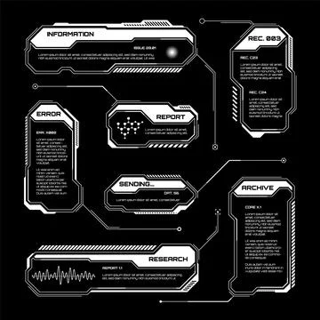 White futuristic HUD, UI elements. Sci-fi user interface text boxes, callouts Illustrazione stock