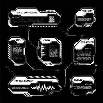 White futuristic HUD, UI elements. Sci-fi user interface text boxes, callouts Illustrazione stock
