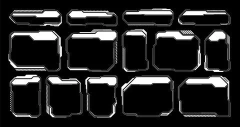 White futuristic HUD, UI elements. Sci-fi user interface text boxes, callouts Stock Illustration
