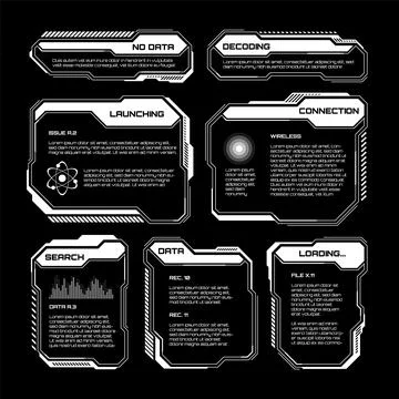 White futuristic HUD, UI elements. Sci-fi user interface text boxes, callouts Stockillustratie