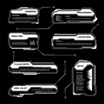 White futuristic HUD, UI elements. Sci-fi user interface text boxes, callouts 스톡 일러스트