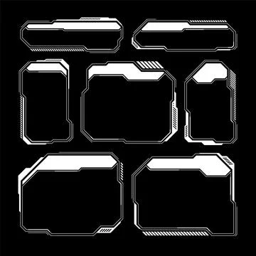 White futuristic HUD, UI elements. Sci-fi user interface text boxes, callouts Stock Illustration