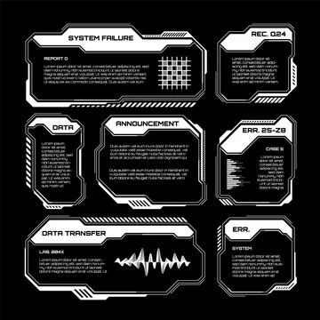 White futuristic HUD, UI elements. Sci-fi user interface text boxes, callouts 스톡 일러스트